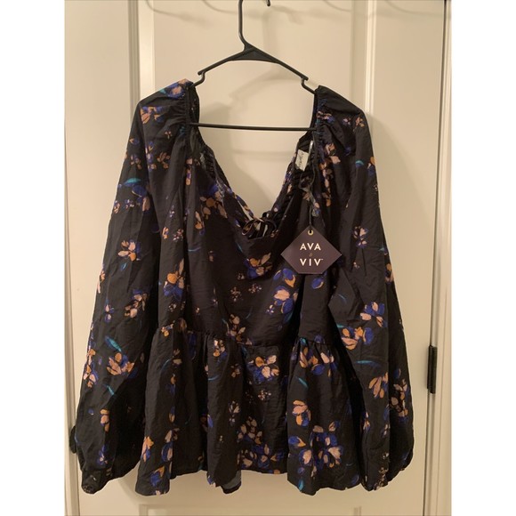 Ava & Viv Women's Plus Size 4X Floral Print Long Sleeve Blouse Top - Picture 1 of 9